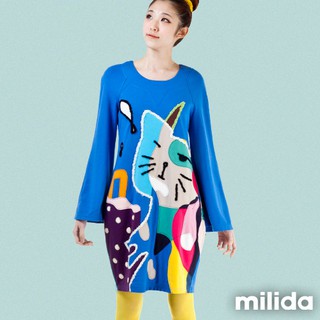 milida 抽象貓咪塗鴉洋裝 MMRYDA011