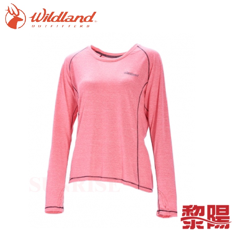 Wildland 荒野 0A71613 圓領雙色抗UV長袖上衣 女款 粉紅 雙向彈性/輕薄透氣/吸濕快乾/防曬/休閒登山