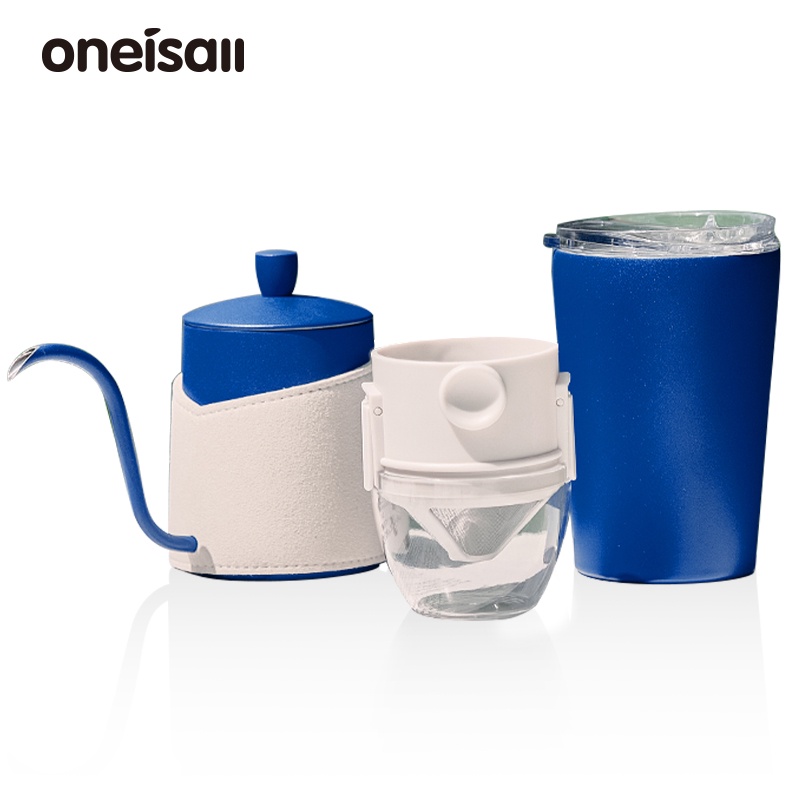 ONEISALL 便攜式手沖咖啡壺套裝 手沖咖啡壺 過濾杯 咖啡杯 三件套組合 適宜戶外 旅行