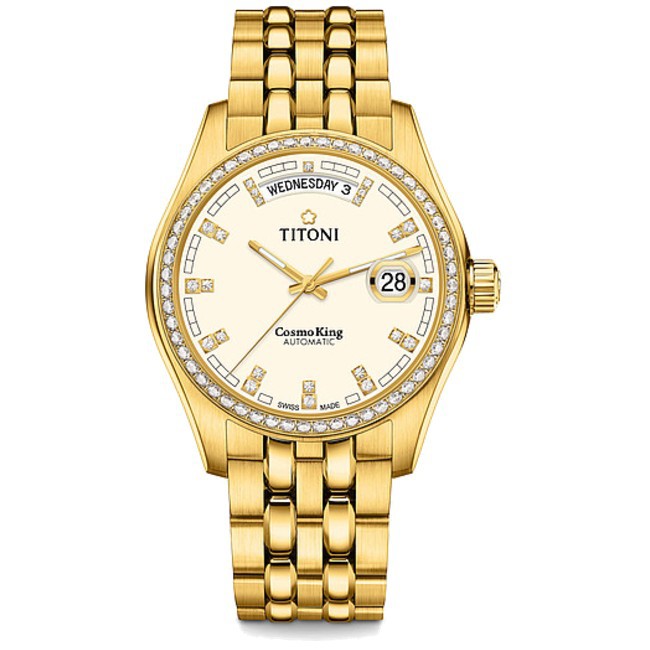 TITONI 瑞士梅花錶 宇宙系列 797G-DB-541 鍍金紳士至尊腕錶/淡黃 40mm