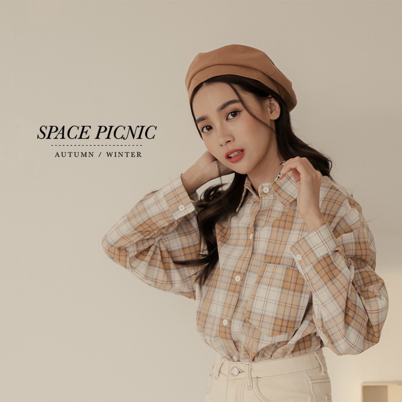 [明天出貨] Space Picnic｜格紋單口袋長袖襯衫-3色(現貨)【C21082038】