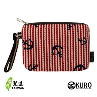 KURO-SHOP台灣製造 紅白線條 鉛錨 帆布 零錢包 鑰匙包 名片包