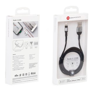 【亞果元素】ADAM PeAkII Lightning Cable 120B金屬編織傳輸線-灰｜Apple MFi認證