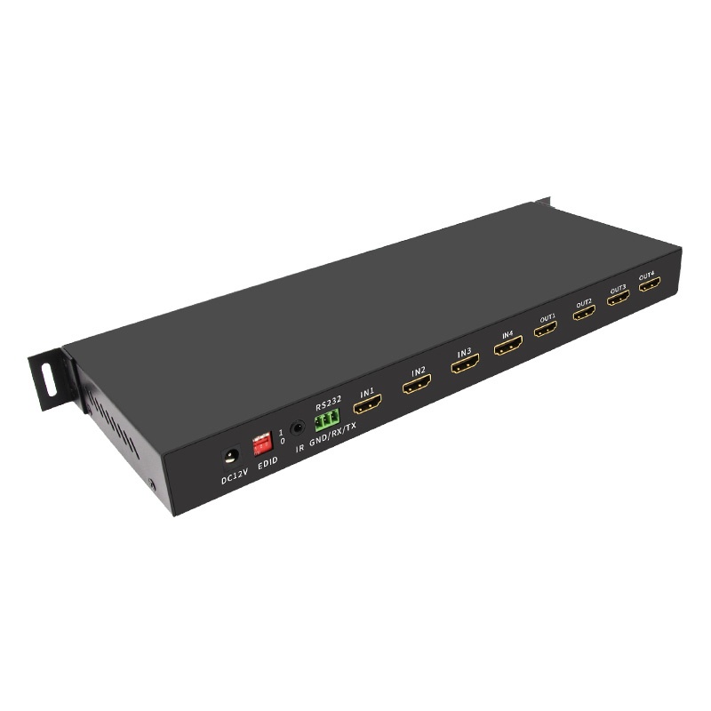 推薦hdmi矩陣4進4出高清4K四口監控視頻矩陣切換分配器HDMI四進四出帶RS232串口遠程控制機架式2.0版配遙控