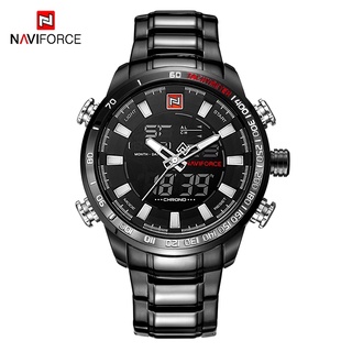 Naviforce 頂級品牌男士軍事運動手錶男士 LED 模擬數字手錶男不銹鋼石英鐘男軍事手錶