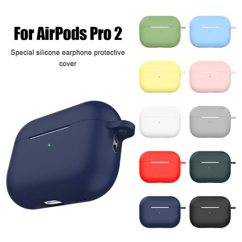 純色矽膠防震帶鉤外殼, 適用於 Apple Airpods pro 2 2022 case 藍牙無線耳機充電盒外殼保護套