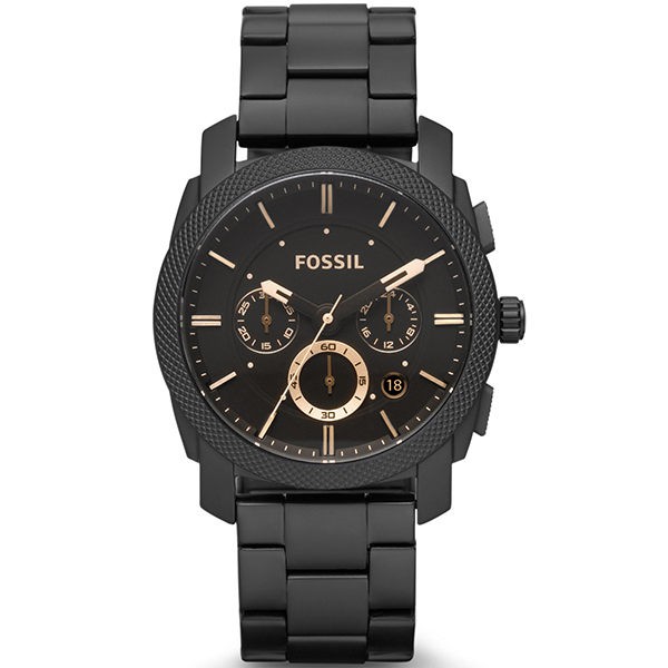 【FOSSIL】FS4682 金屬工業風格 鋼錶帶 日期顯示 三眼計時男錶 黑色 45mm 台南 時代鐘錶