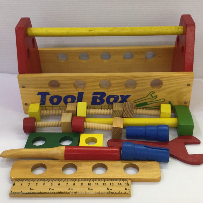 原木工具箱/兒童模仿早教玩具/教學玩具（板手/鐵鎚/螺絲起子/尺）
