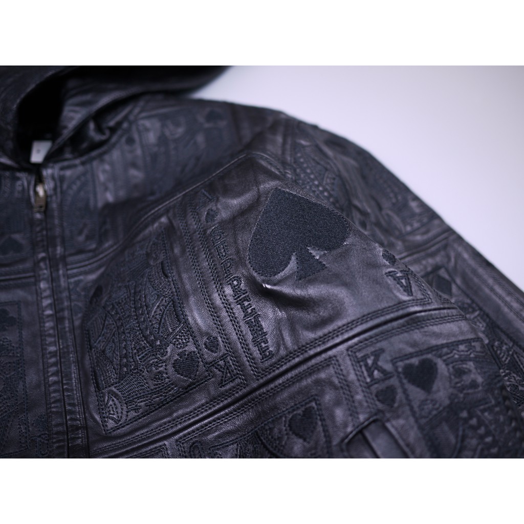 supreme court cards hooded leather jacket