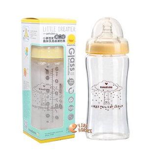 Piyo Piyo 黃色小鴨寬口徑葫蘆晶鑽玻璃奶瓶280ML~全新升級媽咪乳感奶嘴GT-83464 HORACE