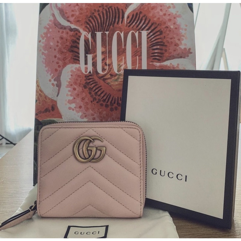 Gucci marmont 粉色 短夾