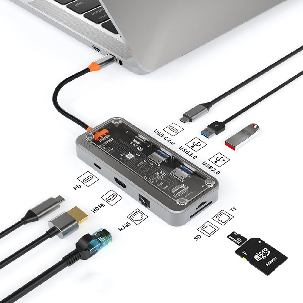 ANTIAN Type-C 八合一透明多功能HUB筆電轉接器 RJ45網口 HDMI USB3.0集線器 現貨 蝦皮直送
