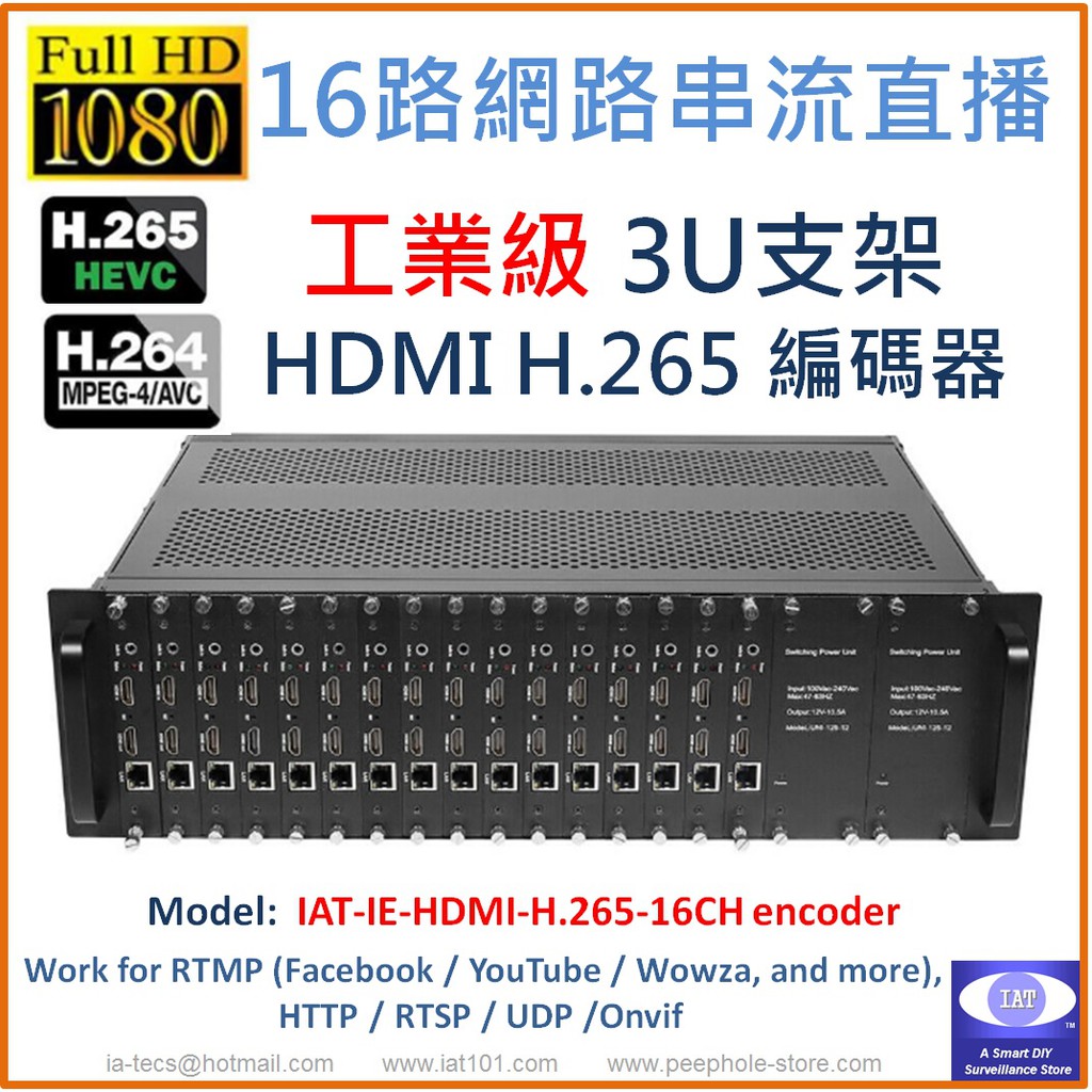 16路工業級網路直播 編碼器 HDMI 1080P H264 H.265 Encoder IPTV NVR ONVIF