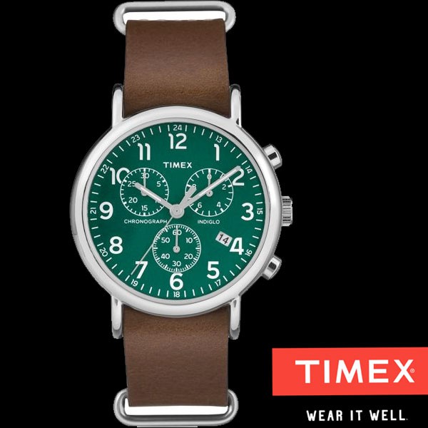 TIMEX 天美時 綠面數字三眼皮帶錶 40mm 夜光冷光面板 TW2P97400 台灣公司貨