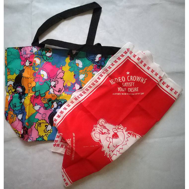 絕版品 ⁎ 異想 ㍿ ◕౪◕。 ↝日本 RODEO CROWNS 彩色熊防水購物袋+方巾