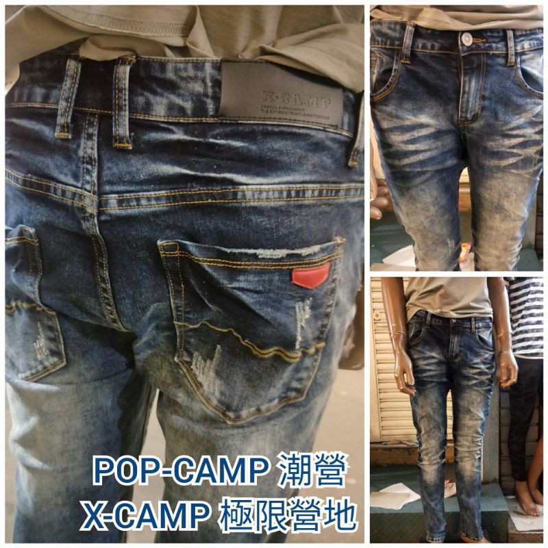 🚩POP-CAMP潮營姐妹品牌#XCAMP極限營地8695紅皮標水洗刷色粗礦風牛仔褲😎