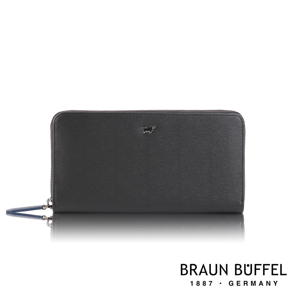 【BRAUN BUFFEL 德國小金牛】【預購商品】台灣總代理 波索 12卡拉鍊長夾 (網路限定)-黑色/BF386-6