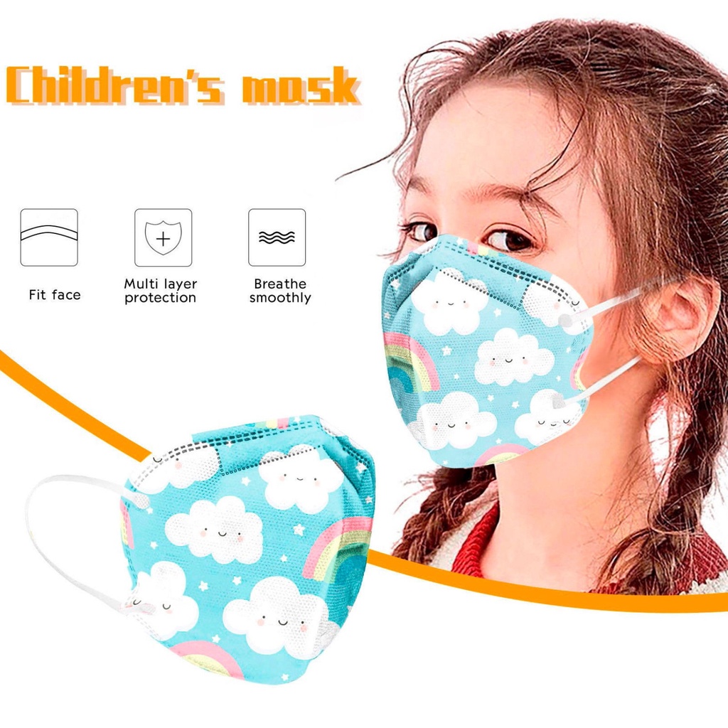 韩版潮牌兒童KN95口罩3d立體印花可愛6到12歲薄款防塵n95防勒耳一次性口罩