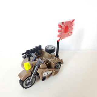 阿樂積木 日軍三輪摩托車 咖啡色三輪檔車 三輪機車 哈雷 機車 重機 小汽車 城市CITY 軍事二戰 積木玩具