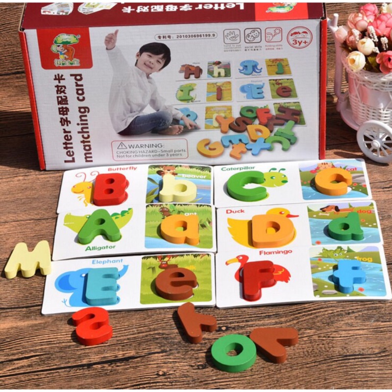 預購-兒童2-6歲早教啟蒙 木製英文字母拼圖 大小寫配對遊戲學習卡