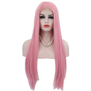 前蕾絲頭套假髮-粉紅漂亮美眉長髮70cm