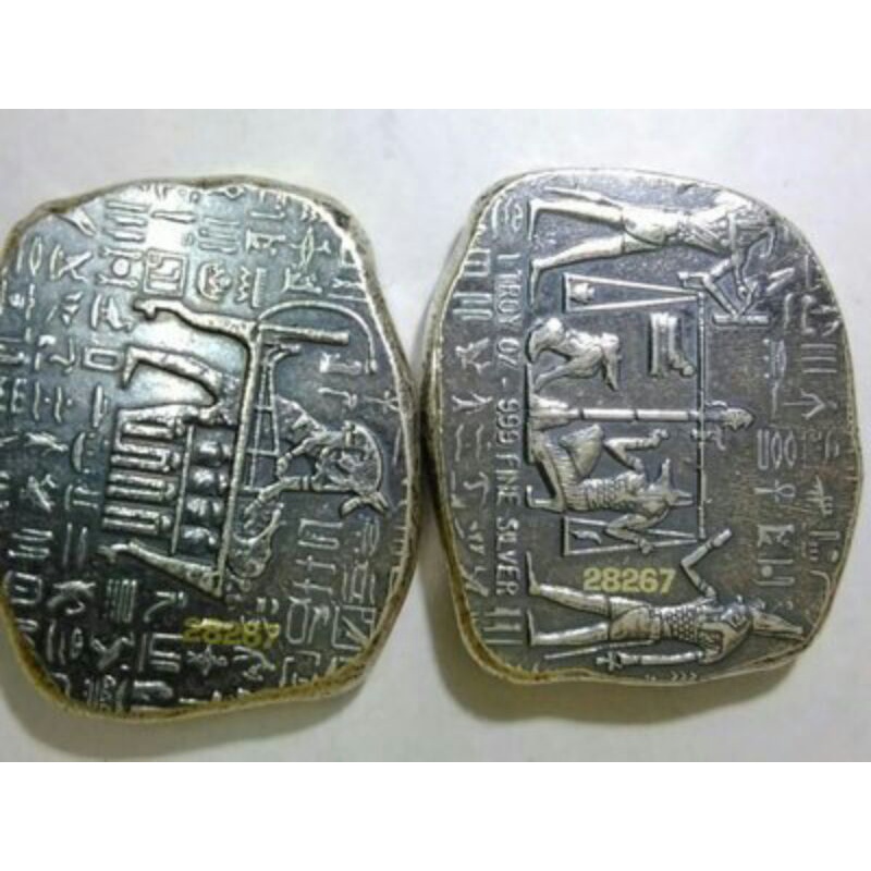 售價1850元單枚價~阿努比斯仿古銀條一盎司，埃及銀幣，銀條，銀幣，收藏錢幣，錢幣，紀念幣，幣~埃及阿努比斯仿古銀條