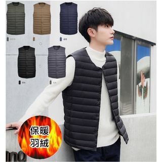 現貨 50-90公斤 S-3XL【F324】圓V領釦子輕量羽絨男背心附收納袋 . 特價↓ 漾貝比中大尺碼男裝