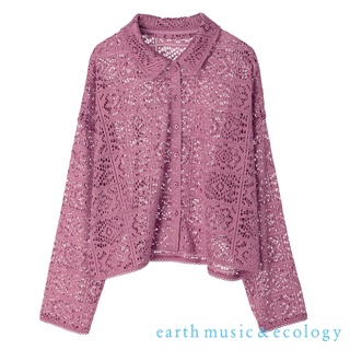 earth music&ecology 鏤空透膚蕾絲短版長袖襯衫(1L23L0A0200)