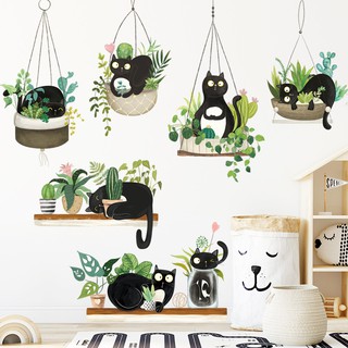 五象設計 貓植物掛貼紙創意繪畫可愛陽台家用門牆貼