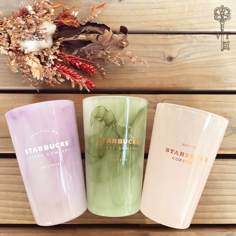 V｜T ☆ 2021 韓國 中國 星巴克 Starbucks 紫色 墨綠 粉色 玉色 大理石 水杯 玻璃杯 50週年 ☆