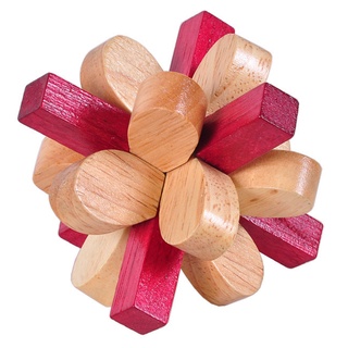 Toybees 成人木製玩具孔明鎖魯班球 雙色梅花鎖丁香花鎖