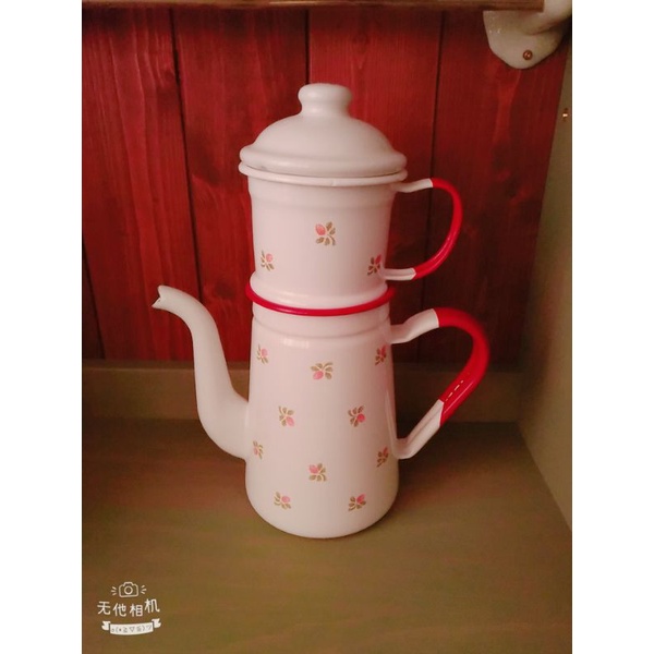 日本many玫瑰，全新絕版，珐瑯雙層壺