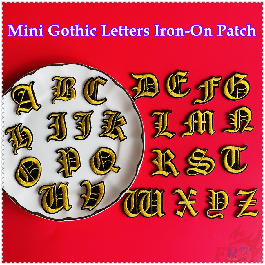 哥特式迷你英文字母系列 Q-4(金黃色)熨燙補丁 1Pc Diy 刺繡補丁縫在熨斗上的徽章補丁
