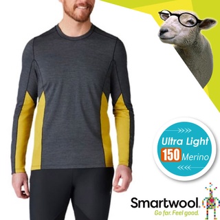 【SmartWool】男 Merino Sport 150 控溫羊毛長袖排汗衣(撞色)/SW011537 炭黑/金黃橄綠