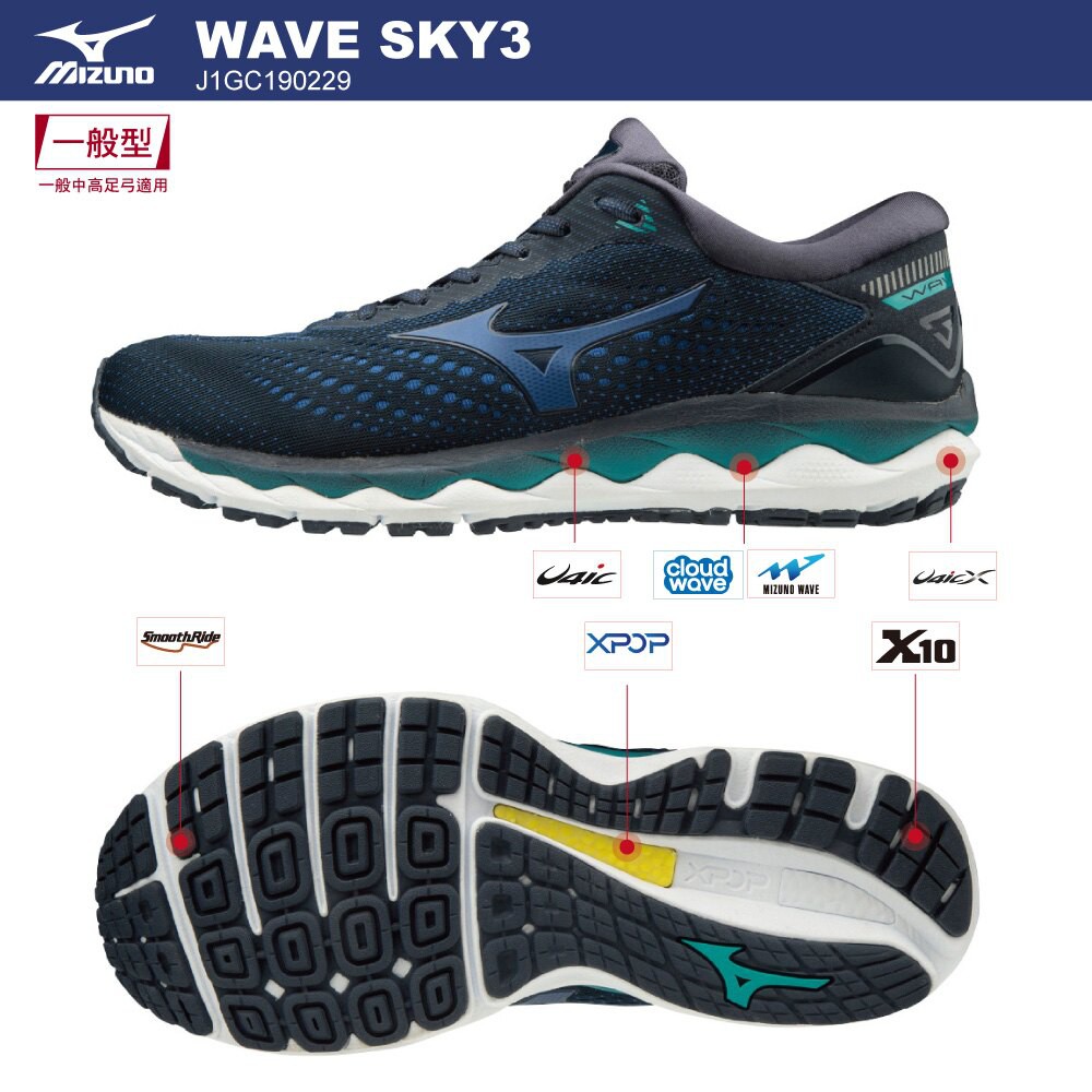 免運！剩28.5《典將體育》Mizuno 美津濃 WAVE SKY 3 高緩衝 慢跑鞋 跑步走路 J1GC190229