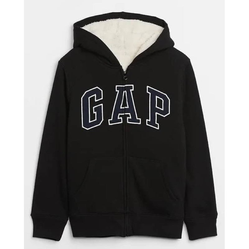 Gap 男大童厚刷毛黑色連帽外套（m號）