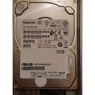 Toshiba 企業碟 (AL15SEB030N) 300GB /10500轉/128MB/SAS/2.5吋/ 新品拆下