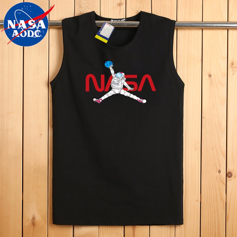 NASA聯名背心男無袖t恤圓領汗衫運動寬松砍袖加大碼打底健身