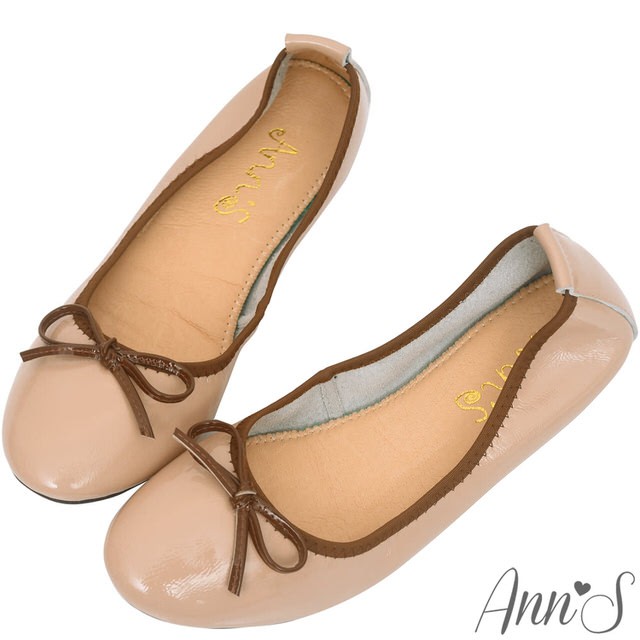 Ann’S輕膚系列-柔軟漆皮芭蕾舞真皮平底娃娃鞋-粉膚