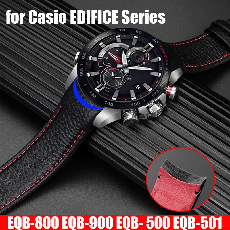 卡西歐 EDIFICE EQB-800BL/500/501 EQB-900 系列錶帶男士防水手鍊配件的弧形皮革錶帶