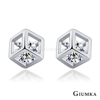 GIUMKA耳釘耳環鏤空方塊耳環MF05038穿耳針式 精鍍正白K/玫金色 兩色任選