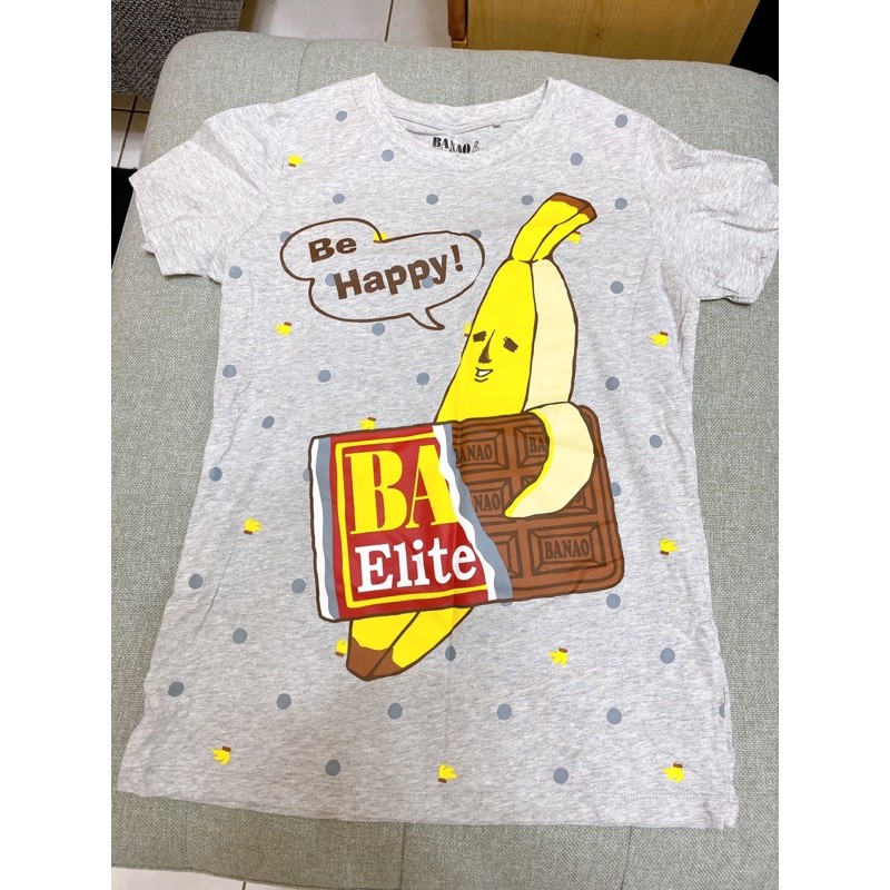 [lativ]香蕉先生Banao T恤_女款M號休閒衣(手持巧克力🍫）簡單圓領上衣/短袖上衣/灰底百搭好穿！
