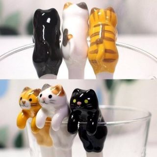 日本DECOLE 療癒貓咪杯緣子造型陶瓷湯匙攪拌棒虎斑貓白貓黑貓【MOCI日貨】 | 蝦皮購物