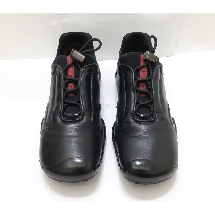 PRADA 義大利專櫃 精品正品 黑色 繫帶抽繩 皮鞋 休閒鞋 男鞋 UK9 / US10 /EU43