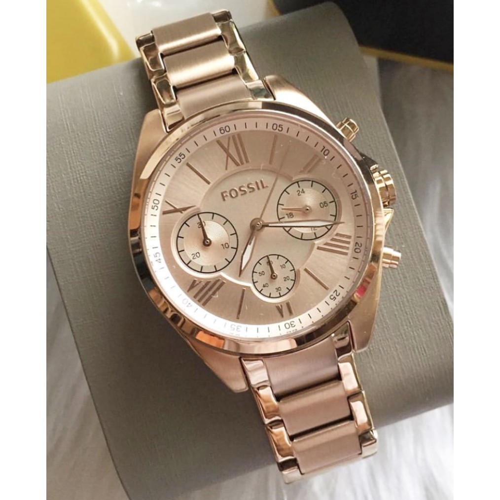 Fossil Bq3036 經典復古羅馬三眼計時玫瑰金鋼帶fossil手錶fossil手錶 蝦皮購物