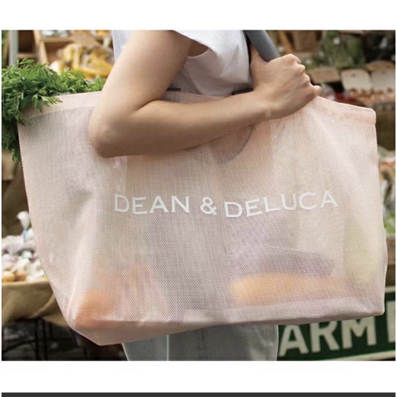 日本夏季新款dean&amp;deluca粉色、藍色網紗購物袋、沙灘袋