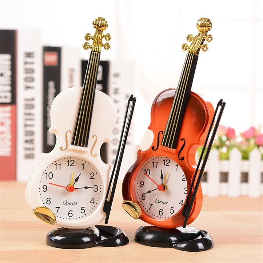 【🌸ALL】小提琴石英鬧鐘 古典樂器造型鬧鐘 桌面裝飾擺件時鐘 可愛鬧鐘 學生台鐘座鐘 生日禮物