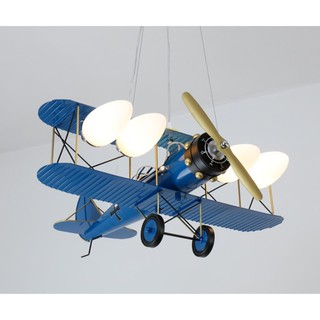 《》E14燈座*4燈復古風格飛機造型吊燈、工業風吊燈，可裝LED燈泡/蠟燭燈泡，壓克力燈罩，童趣燈、吸頂燈