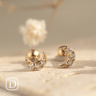 【 Dahlia 】18K鑽石月亮螺紋轉珠耳環 單只販售 真鑽 輕珠寶
