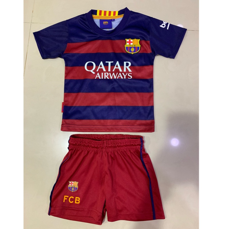 兒童 足球套裝 QATAR AIRWAYS MESSI 西班牙 排汗衣 2T 短袖 短褲 梅西 足球衣 350元